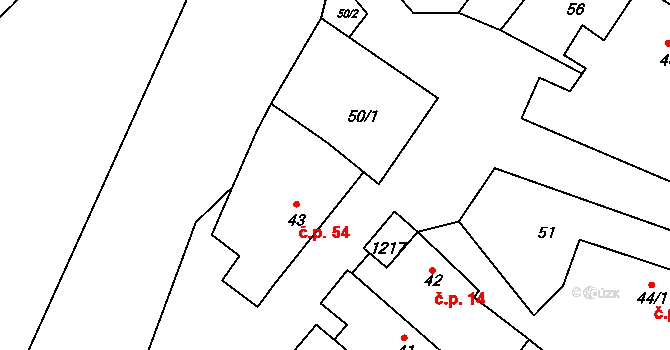 Jezdovice 54 na parcele st. 43 v KÚ Jezdovice, Katastrální mapa