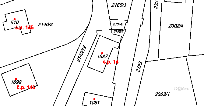 Nespeky 14 na parcele st. 1037 v KÚ Nespeky, Katastrální mapa