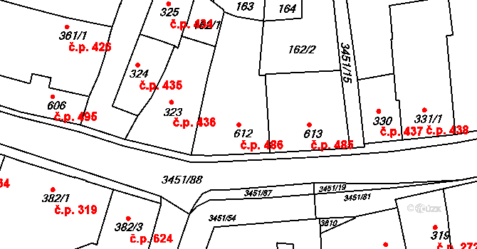 Lysá nad Labem 486 na parcele st. 612 v KÚ Lysá nad Labem, Katastrální mapa