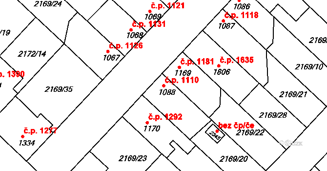 Lysá nad Labem 1110 na parcele st. 1088 v KÚ Lysá nad Labem, Katastrální mapa
