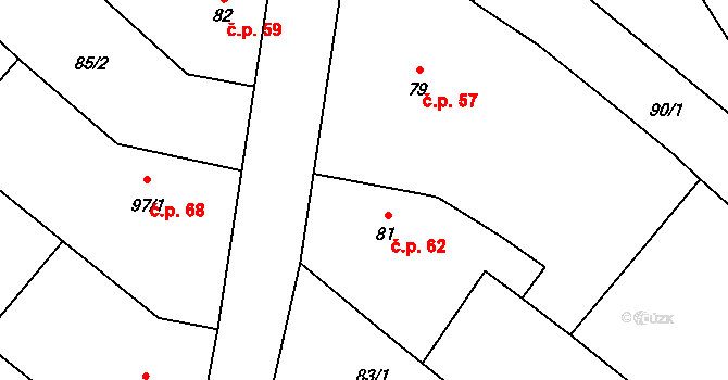 Koválovice u Tištína 62, Koválovice-Osíčany na parcele st. 81 v KÚ Koválovice u Tištína, Katastrální mapa