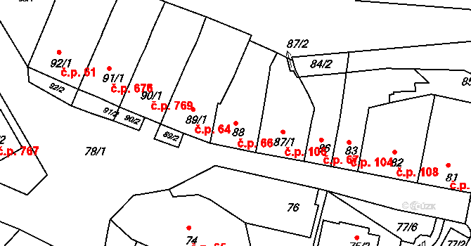 Starý Lískovec 66, Brno na parcele st. 88 v KÚ Starý Lískovec, Katastrální mapa