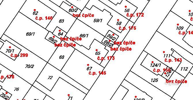 Prosetice 173, Teplice na parcele st. 65 v KÚ Prosetice, Katastrální mapa