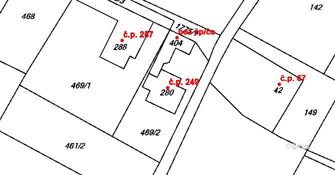 Kocléřov 249, Vítězná na parcele st. 280 v KÚ Kocléřov, Katastrální mapa
