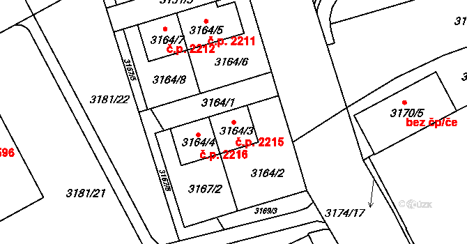 Frýdek 2215, Frýdek-Místek na parcele st. 3164/3 v KÚ Frýdek, Katastrální mapa