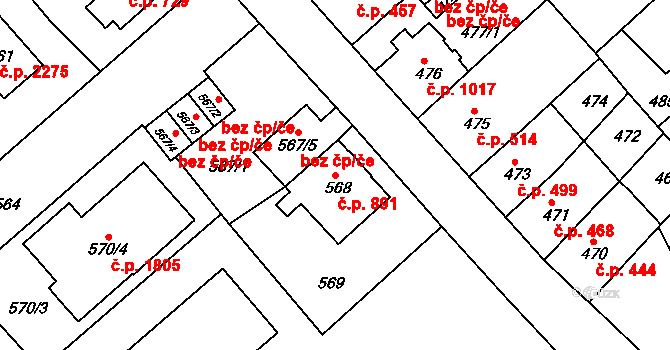 Sokolov 891 na parcele st. 568 v KÚ Sokolov, Katastrální mapa