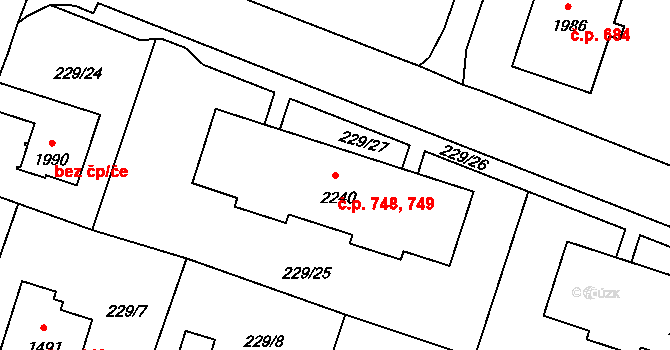 Úšovice 748,749, Mariánské Lázně na parcele st. 2240 v KÚ Úšovice, Katastrální mapa