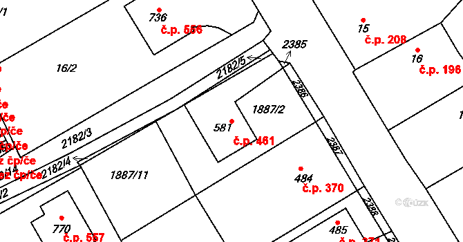 Solnice 461 na parcele st. 581 v KÚ Solnice, Katastrální mapa