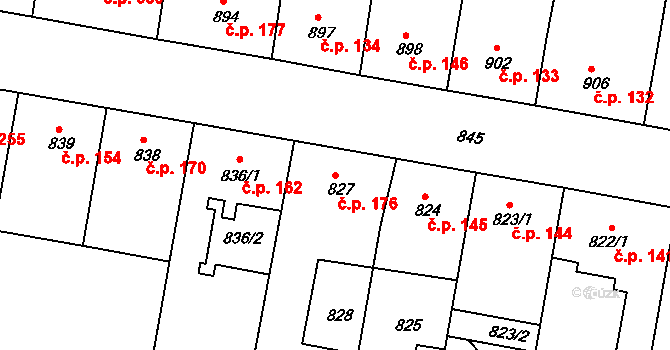 Žižkov 176, Praha na parcele st. 827 v KÚ Žižkov, Katastrální mapa