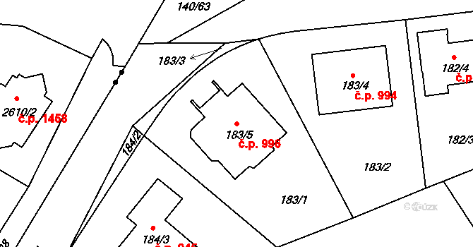Lhotka 996, Praha na parcele st. 183/5 v KÚ Lhotka, Katastrální mapa