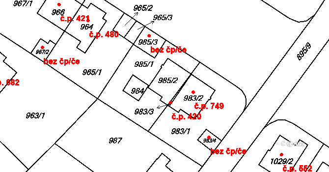 Libuš 420, Praha na parcele st. 985/2 v KÚ Libuš, Katastrální mapa