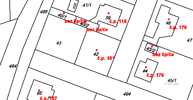 Třeboradice 161, Praha na parcele st. 42 v KÚ Třeboradice, Katastrální mapa