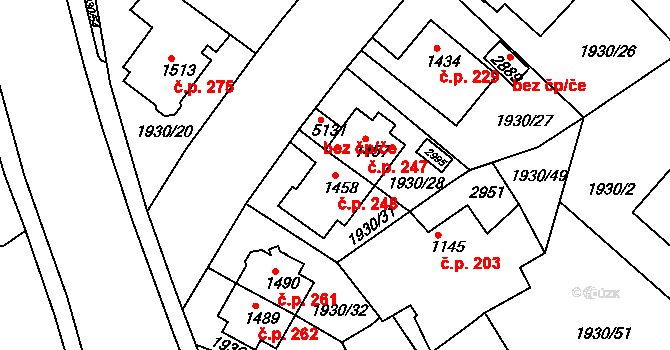 Horní Předměstí 248, Trutnov na parcele st. 1458 v KÚ Trutnov, Katastrální mapa