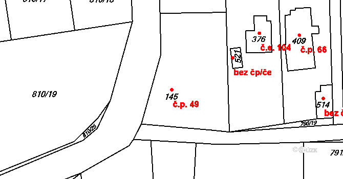 Halouny 49, Svinaře na parcele st. 145 v KÚ Svinaře, Katastrální mapa