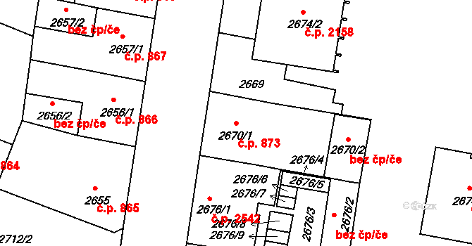 České Budějovice 3 873, České Budějovice na parcele st. 2670/1 v KÚ České Budějovice 3, Katastrální mapa