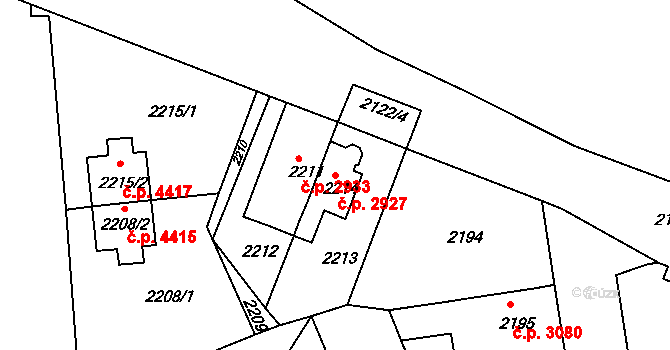 Chomutov 2927 na parcele st. 2214 v KÚ Chomutov II, Katastrální mapa