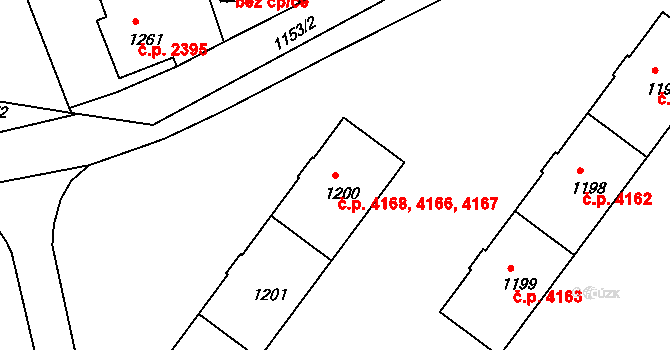 Chomutov 4166,4167,4168 na parcele st. 1200 v KÚ Chomutov II, Katastrální mapa