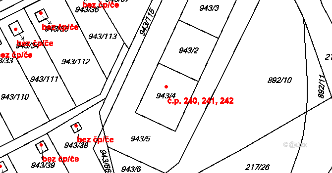 Liberec X-Františkov 240,241,242, Liberec na parcele st. 943/4 v KÚ Františkov u Liberce, Katastrální mapa