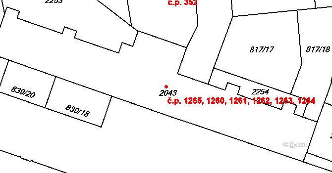 Pražské Předměstí 1260,1261,1262,1263,, Hradec Králové na parcele st. 2043 v KÚ Pražské Předměstí, Katastrální mapa