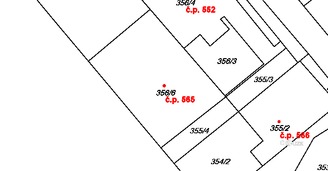 Zbýšov 565 na parcele st. 356/6 v KÚ Zbýšov u Oslavan, Katastrální mapa
