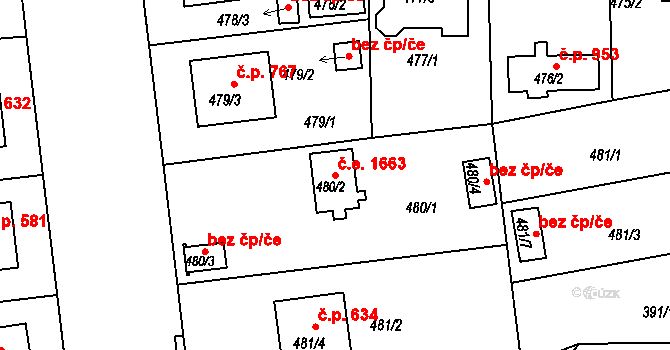 Černice 1663, Plzeň na parcele st. 480/2 v KÚ Bručná, Katastrální mapa