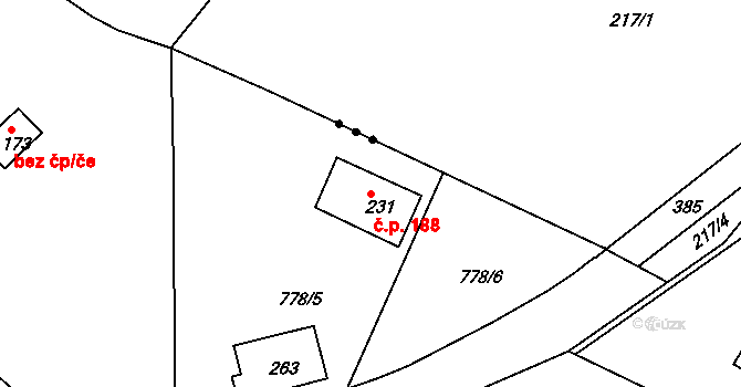 Předonín 188, Bechlín na parcele st. 231 v KÚ Předonín, Katastrální mapa