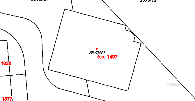 Kyje 1497, Praha na parcele st. 2670/41 v KÚ Kyje, Katastrální mapa