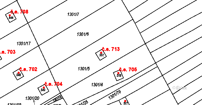 Břestek 713 na parcele st. 551 v KÚ Břestek, Katastrální mapa