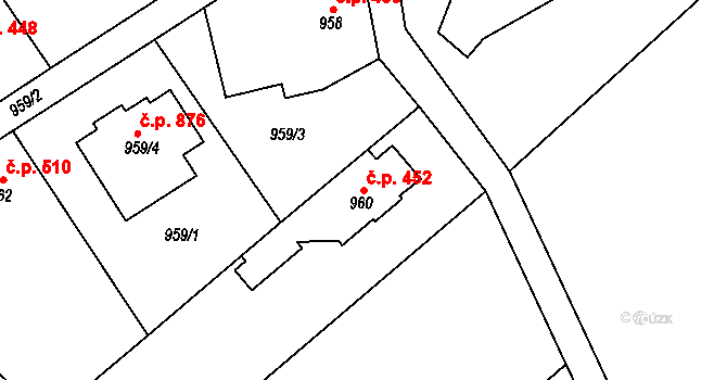 Kluč 452, Habartov na parcele st. 960 v KÚ Habartov, Katastrální mapa