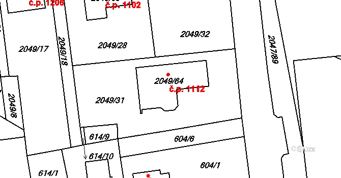 Třemošná 1112 na parcele st. 2049/64 v KÚ Třemošná, Katastrální mapa