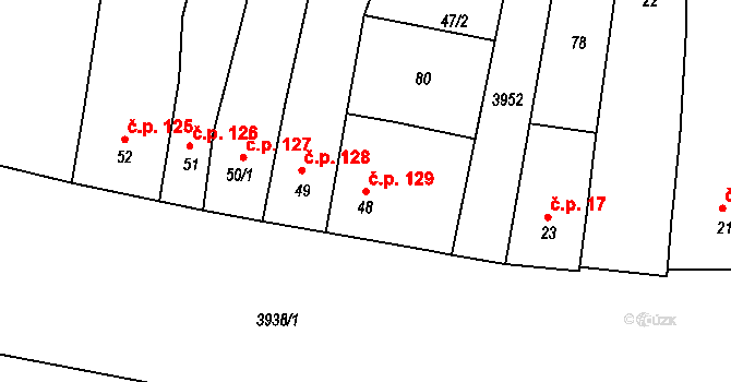 Mašťov 129 na parcele st. 48 v KÚ Mašťov, Katastrální mapa