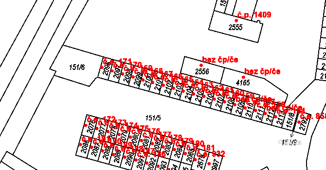 Kyjov 165 na parcele st. 2102 v KÚ Kyjov, Katastrální mapa