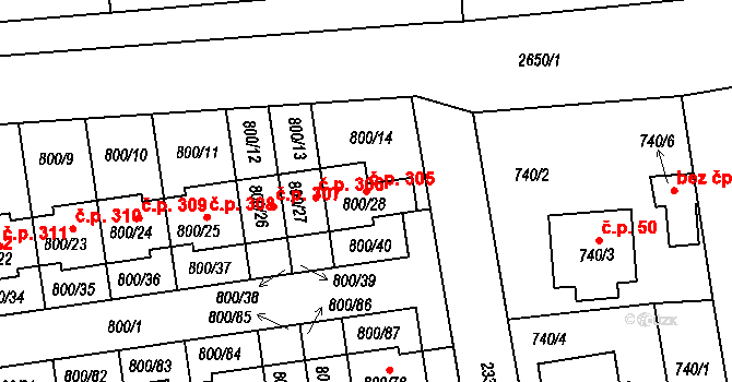 Velké Předměstí 305, Horšovský Týn na parcele st. 800/28 v KÚ Horšovský Týn, Katastrální mapa