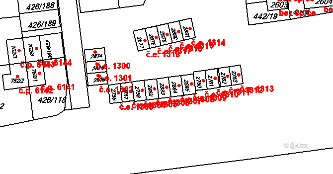 Otrokovice 1307 na parcele st. 2883 v KÚ Otrokovice, Katastrální mapa