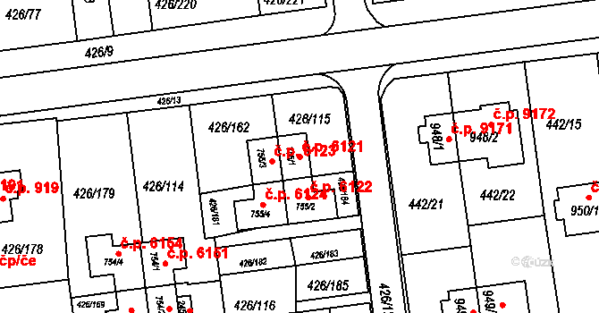 Otrokovice 6121 na parcele st. 755/1 v KÚ Otrokovice, Katastrální mapa