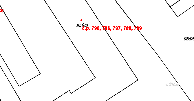Vyškov-Předměstí 788, Vyškov na parcele st. 850/3 v KÚ Vyškov, Katastrální mapa