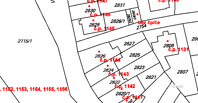Bruntál 1144 na parcele st. 2826 v KÚ Bruntál-město, Katastrální mapa