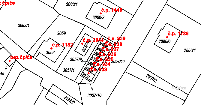 Děčín VI-Letná 937, Děčín na parcele st. 3057/6 v KÚ Podmokly, Katastrální mapa