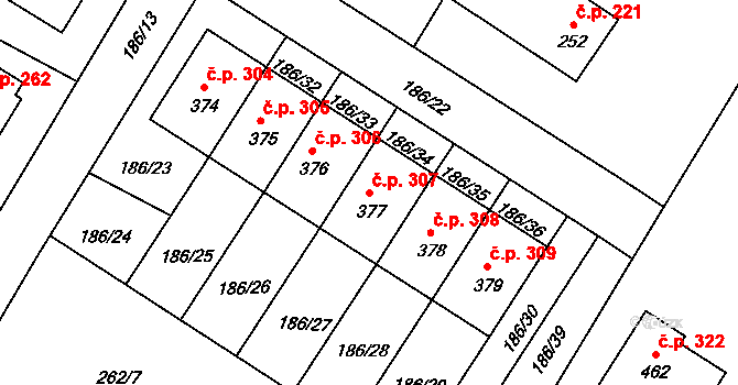 Sedlec 307, Sedlec-Prčice na parcele st. 377 v KÚ Sedlec u Votic, Katastrální mapa