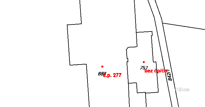 Komorní Hrádek 277, Chocerady na parcele st. 686 v KÚ Chocerady, Katastrální mapa