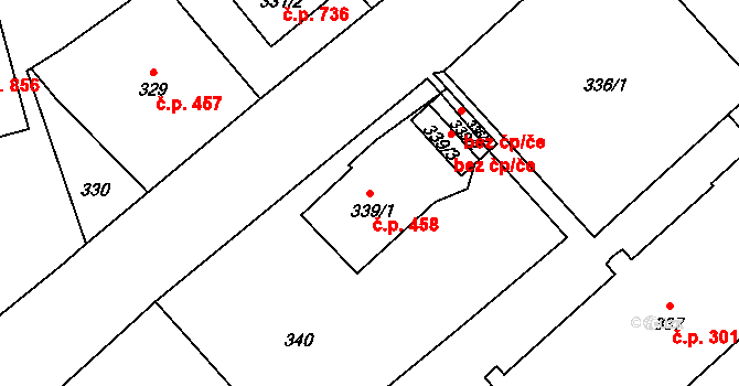 Nové Město na Moravě 458 na parcele st. 339/1 v KÚ Nové Město na Moravě, Katastrální mapa