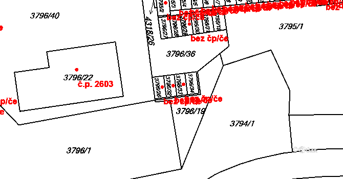 Teplice 39149994 na parcele st. 3796/32 v KÚ Teplice, Katastrální mapa