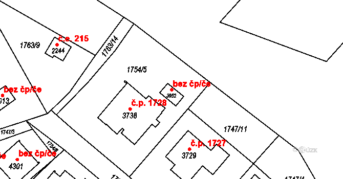 Rožnov pod Radhoštěm 39543994 na parcele st. 3952 v KÚ Rožnov pod Radhoštěm, Katastrální mapa