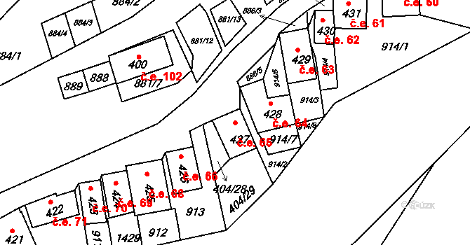 Chvalovice 65 na parcele st. 427 v KÚ Chvalovice, Katastrální mapa