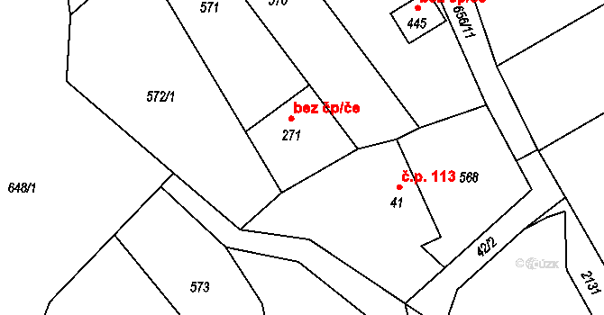 Hrádek 42962994 na parcele st. 271 v KÚ Hrádek, Katastrální mapa