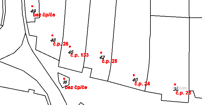 Kobeřice u Brna 25 na parcele st. 42 v KÚ Kobeřice u Brna, Katastrální mapa
