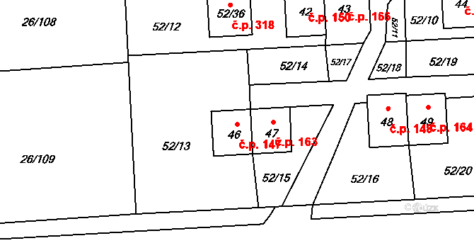Chuchelná 147 na parcele st. 46 v KÚ Chuchelná, Katastrální mapa