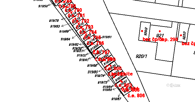 Pudlov 799, Bohumín na parcele st. 919/21 v KÚ Pudlov, Katastrální mapa