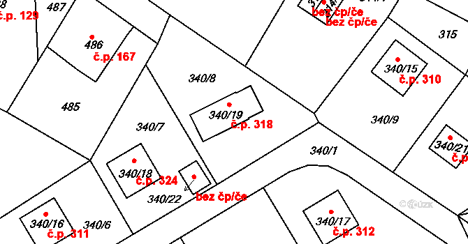 Děčín VII-Chrochvice 318, Děčín na parcele st. 340/19 v KÚ Chrochvice, Katastrální mapa