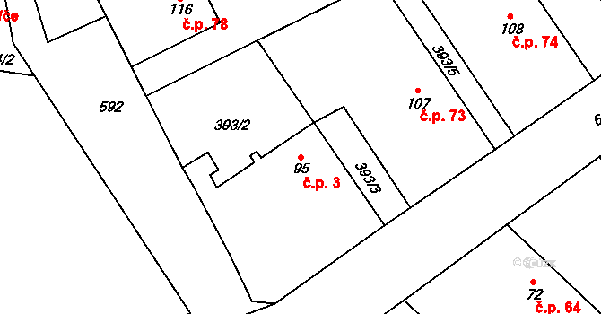 Bousov 3 na parcele st. 95 v KÚ Bousov, Katastrální mapa